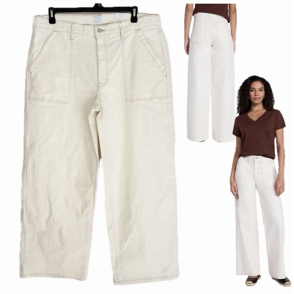 Time and Tru Wide Leg Utility Trousers Women's SIZE 20 Off White High Rise NWT